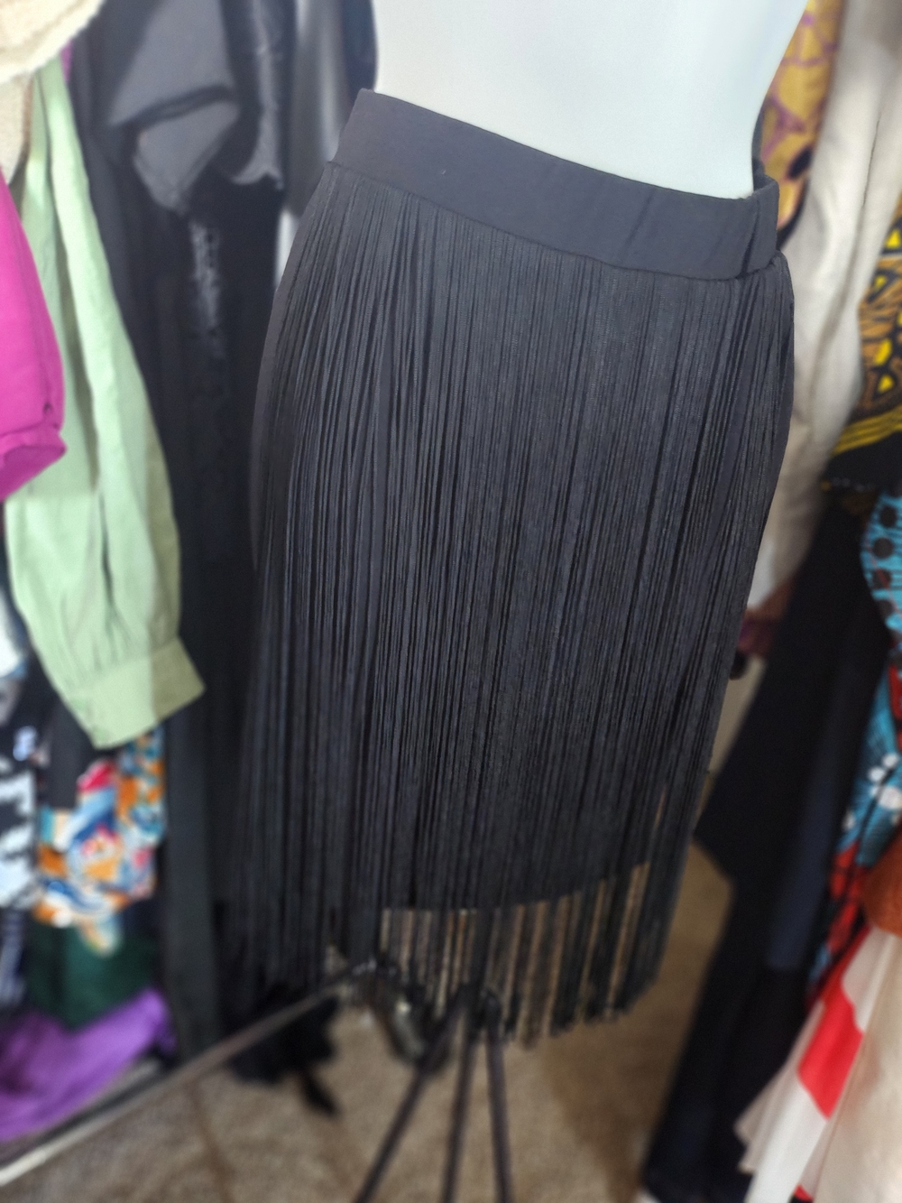 Chelsea & Theodore Black Fringe Mini Skirt
